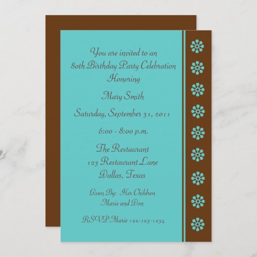 80e Sjabloon van de uitnodiging van de Birthday Pa (Voorkant / Achterkant)