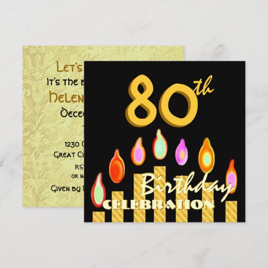 80e Sjabloon van goudkaarsen op feestdag Kaart (Voorkant / Achterkant)