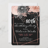 80e Suprise Birthday Party roze rozen Kaart (Voorkant)