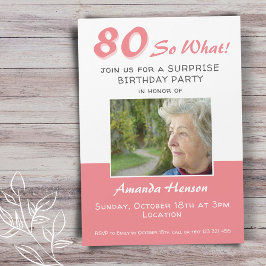 80e Surprise Birthday Party Photo Invitation Kaart