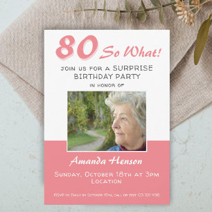 80e Surprise Birthday Party Photo Invitation Kaart