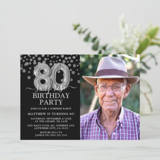 80e surrogaatfoto Modern Black & Silver Kaart (Staand voorkant)