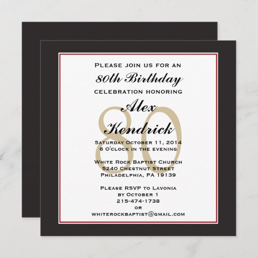 80e uitnodiging op het plein van de Birthday Party (Voorkant / Achterkant)