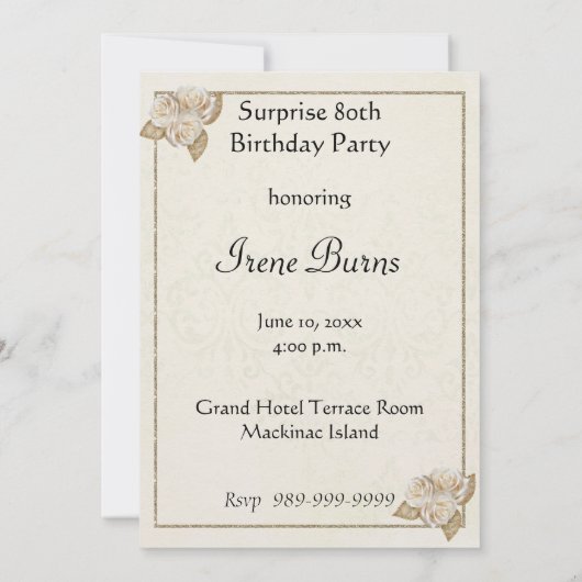 80e uitnodiging van de Birthday Party (Achterkant)