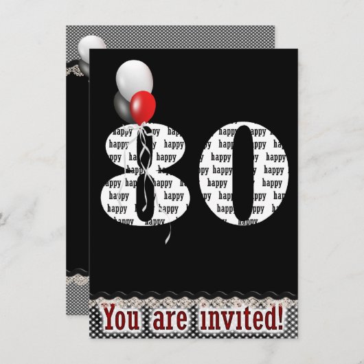 80e uitnodiging van de Birthday Party (Voorkant / Achterkant)