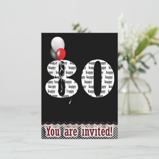 80e uitnodiging van de Birthday Party (Staand voorkant)