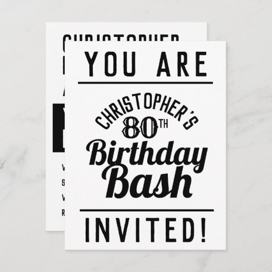 80e uitnodiging van de Birthday Party (Voorkant / Achterkant)