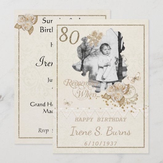 80e uitnodiging van de Birthday Party (Voorkant / Achterkant)