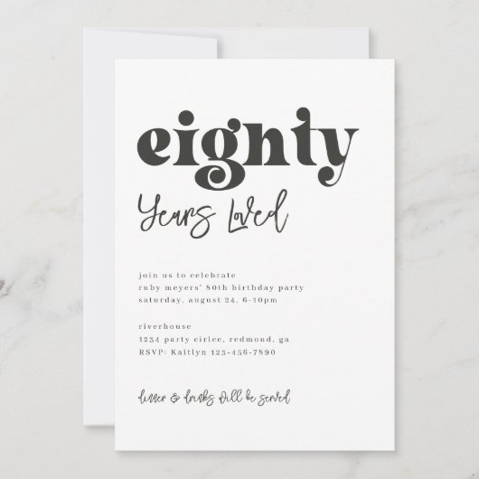 80e uitnodiging van de verjaardag | Eenvoudige 80e (Voorkant)