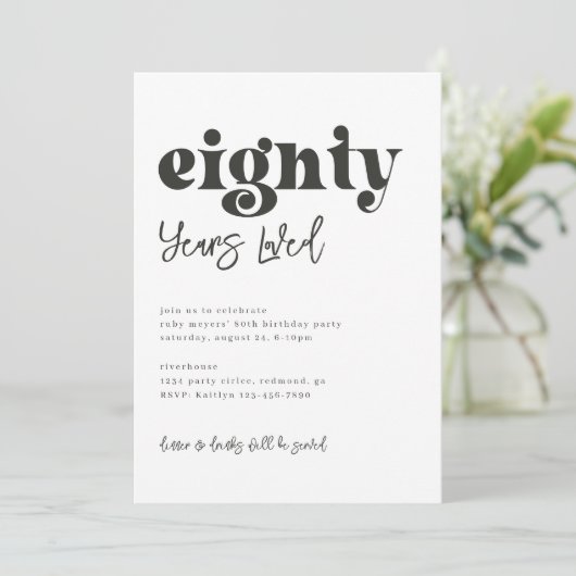 80e uitnodiging van de verjaardag | Eenvoudige 80e (Staand voorkant)