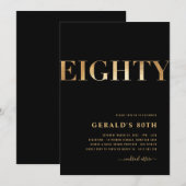 80e uitnodiging van de verjaardag | Zwart en goud (Voorkant / Achterkant)