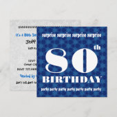 80e URPRISE Birthday Party Blue White W1888 Kaart (Voorkant / Achterkant)