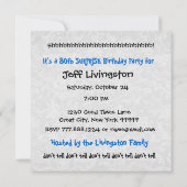 80e URPRISE Birthday Party Blue White W1888 Kaart (Achterkant)