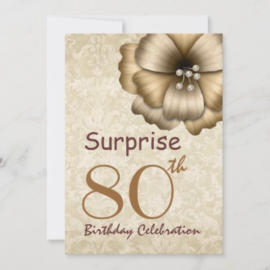 80e URPRISE Birthday Party Gold Flower Kaart (Voorkant)