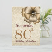 80e URPRISE Birthday Party Gold Flower Kaart (Staand voorkant)