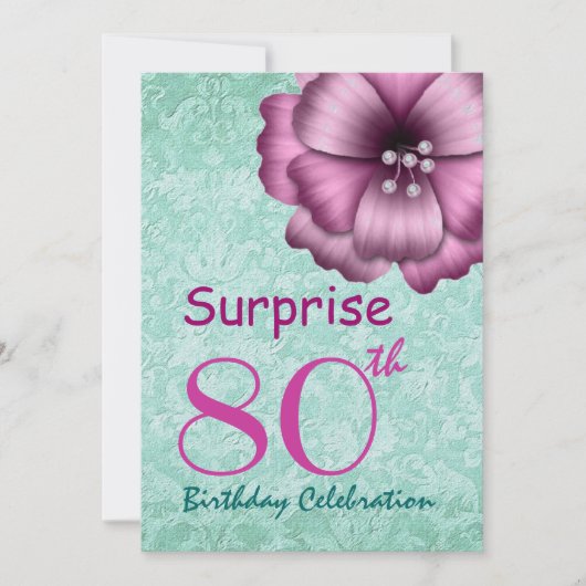 80e URPRISE Birthday Party Pink Flower Bow Kaart (Voorkant)