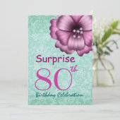 80e URPRISE Birthday Party Pink Flower Bow Kaart (Staand voorkant)