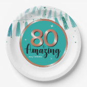 80e Verbazingwekkend Verjaardagsfeest Blauwgroen R Papieren Bordje (Voorkant)