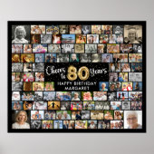 80e verjaardag 100 foto's zwart goud juichen voor poster (Voorkant)