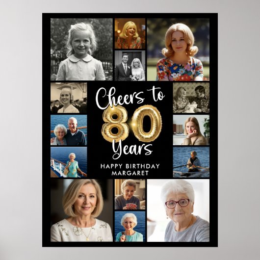80e verjaardag 14 Photo Collage Hoera voor 80 jaar Poster (Voorkant)