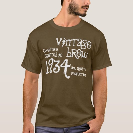 80e verjaardag 1934 of een jaar  bruin wit t-shirt (Voorkant)
