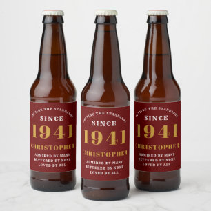 80e verjaardag 1941 Red Gold Retro gepersonaliseer Bier Etiket