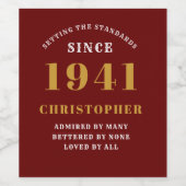 80e verjaardag 1941 Red Gold Retro gepersonaliseer Wijn Etiket (Enkel label)