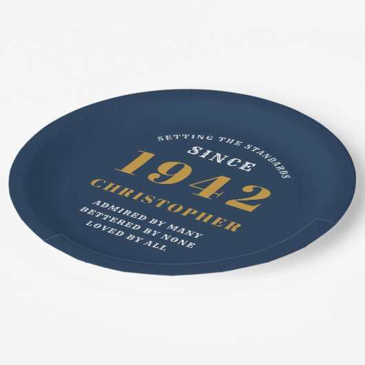 80e verjaardag 1942 Blue Gold Love Personalized Papieren Bordje (Gekanteld)