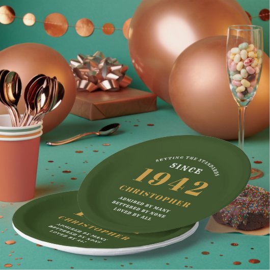 80e verjaardag 1942 Green Gold Love Personalized Papieren Bordje (Multi)