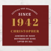 80e verjaardag 1942 Red Gold Retro gepersonaliseer Bier Etiket (Enkel label)