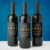 80e verjaardag 1942 zwarte goudretro gepersonalise wijn etiket