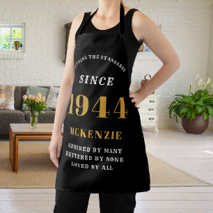 80e verjaardag 1944 Naam Chic Elegant Zwart Goud Schort
