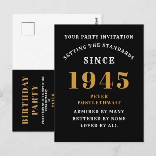 80e verjaardag 1945 Zwart Goud Briefkaart (Voorkant / Achterkant)