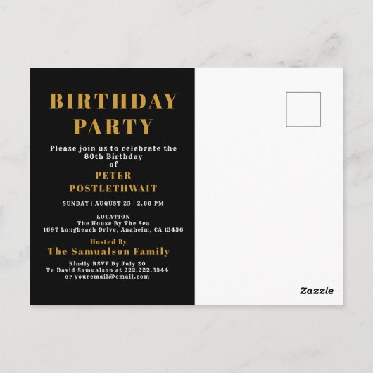 80e verjaardag 1945 Zwart Goud Briefkaart (Achterkant)