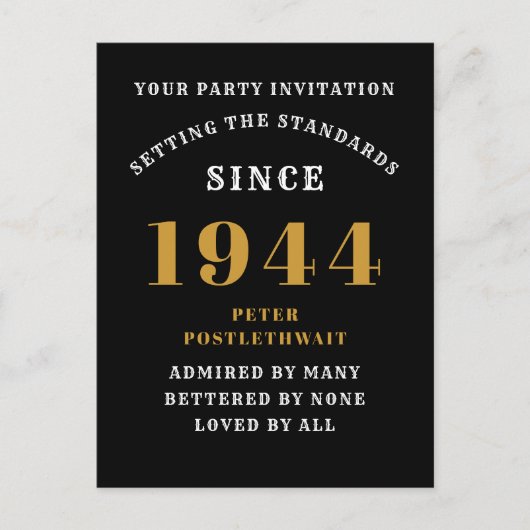 80e verjaardag 1946 Zwarte Goud Uitnodiging (Voorkant)