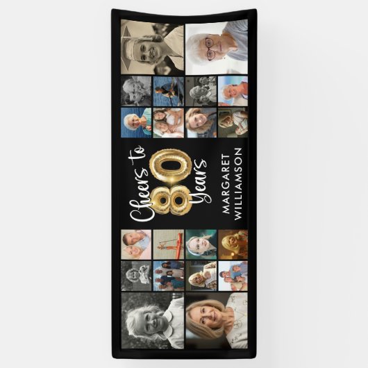 80e verjaardag 20 Photo Collage Proost op 80 jaar Spandoek (Verticaal)