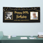 80e verjaardag 2 Foto zwart goudlicht Spandoek (Beurs)