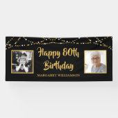 80e verjaardag 2 Foto zwart goudlicht Spandoek (Horizontaal)