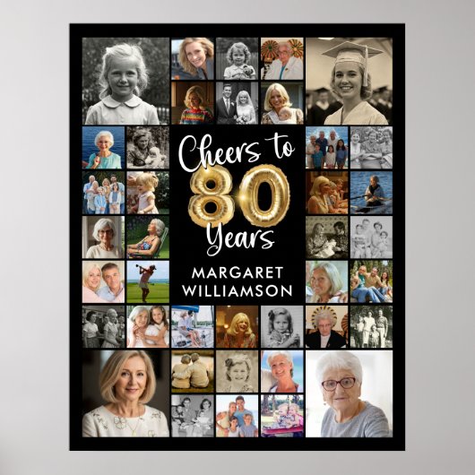 80e verjaardag 39 Photo Collage Hoera voor de jare Poster (Voorkant)