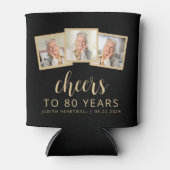 80e Verjaardag 3-Foto Zwart Goud Script Cheers Blikjeskoeler (Voorkant)