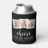 80e verjaardag 3-foto zwart wit script juichen blikjeskoeler (Blikje Voorkant)