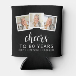 80e verjaardag 3-foto zwart wit script juichen blikjeskoeler