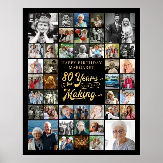 80e verjaardag 42 fotocollage JAREN IN DE MAAK Poster (Voorkant)