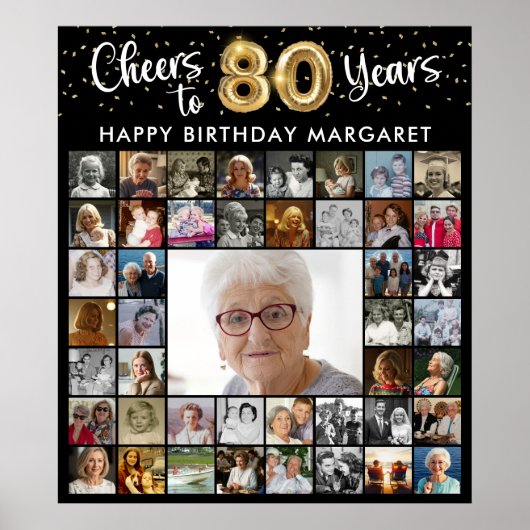 80e verjaardag 45 Photo Collage Hoera voor 80 jaar Poster (Voorkant)