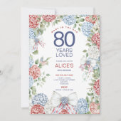 80e verjaardag, 4 juli rood wit en blauw bloemen kaart (Voorkant)