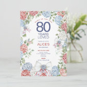 80e verjaardag, 4 juli rood wit en blauw bloemen kaart (Staand voorkant)