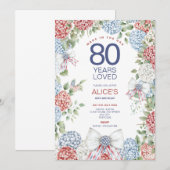 80e verjaardag, 4 juli rood wit en blauw bloemen kaart (Voorkant / Achterkant)