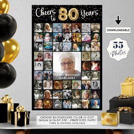 80e verjaardag 55 Photo Collage Hoera voor 80 jaar Poster