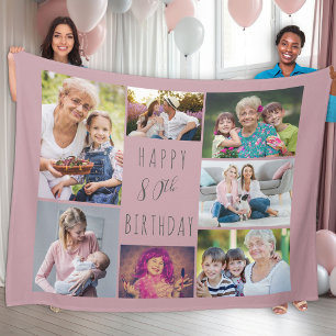 80e verjaardag 7 Foto Collage Pink Fleece Blanket