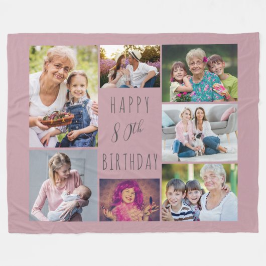 80e verjaardag 7 Foto Collage Pink Fleece Blanket Deken (Voorkant (Horizontaal))